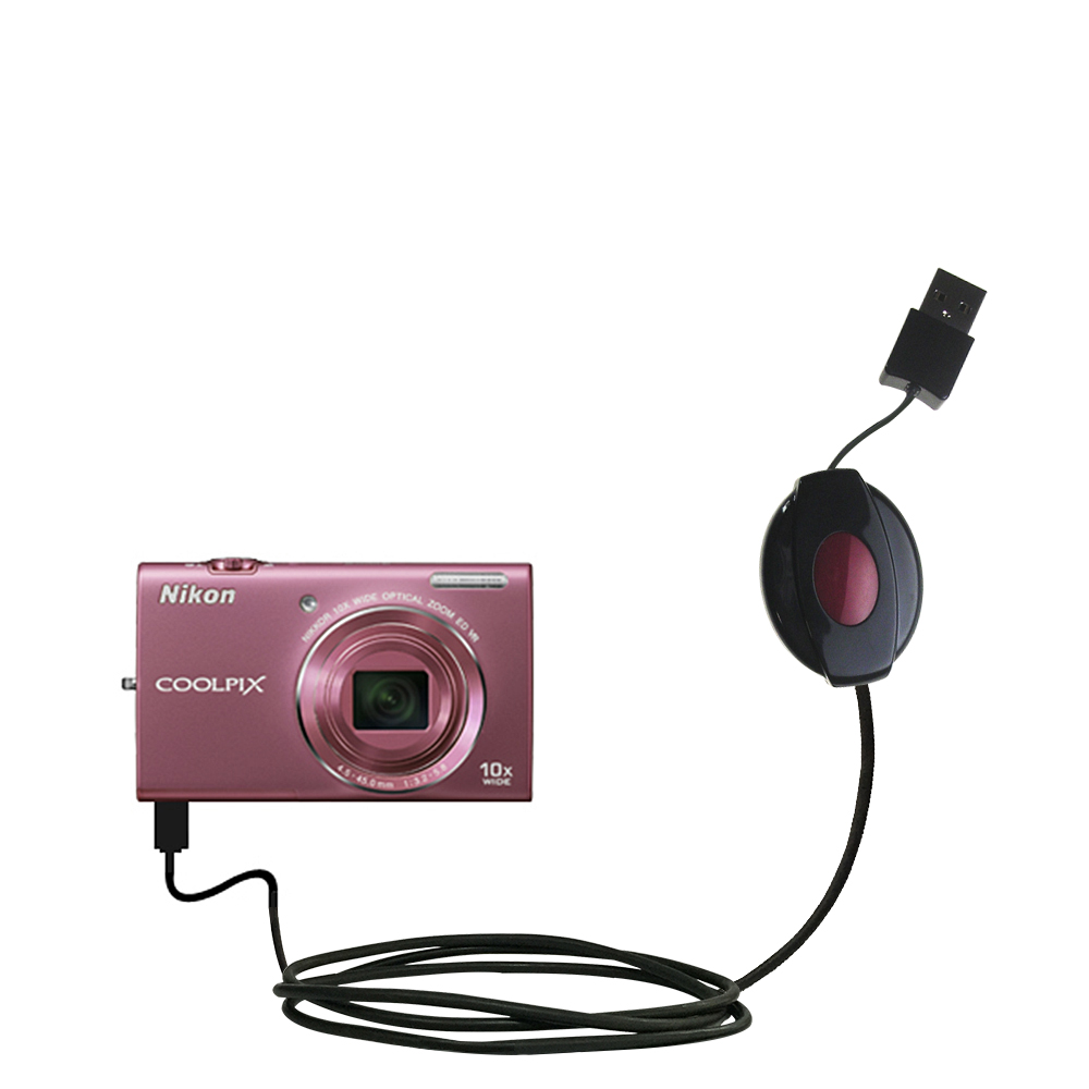 Retractable USB Power Port Ready charger cable designed for the Nikon Coolpix S6200 and uses TipExchange