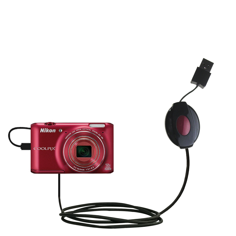 Retractable USB Power Port Ready charger cable designed for the Nikon Coolpix S6400 and uses TipExchange