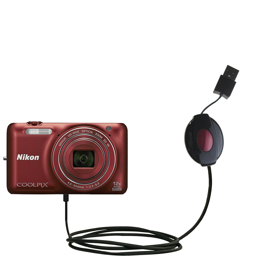 Retractable USB Power Port Ready charger cable designed for the Nikon Coolpix S6600 and uses TipExchange