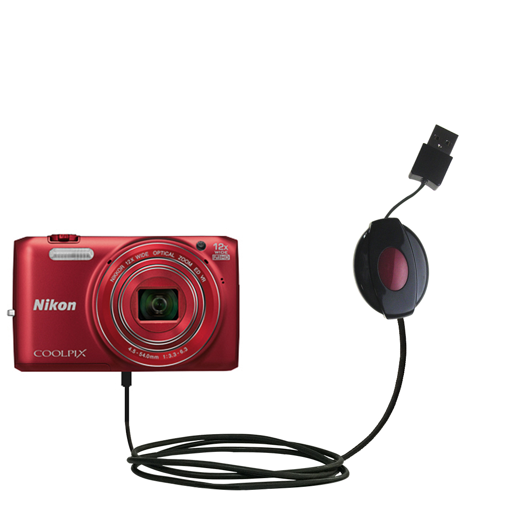 Retractable USB Power Port Ready charger cable designed for the Nikon Coolpix S6800 and uses TipExchange
