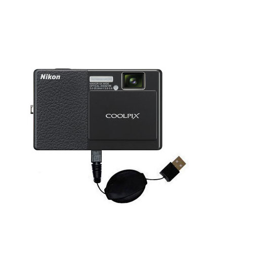 Retractable USB Power Port Ready charger cable designed for the Nikon Coolpix S70 and uses TipExchange