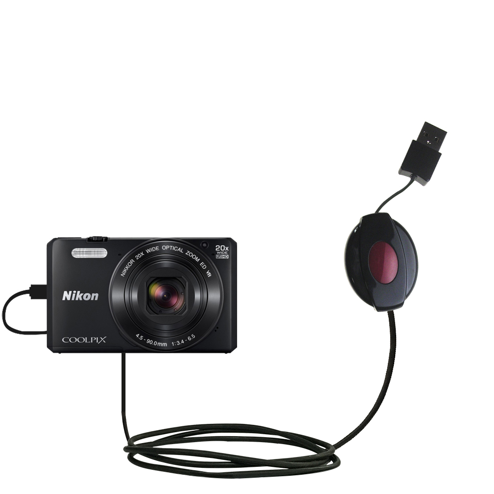 Retractable USB Power Port Ready charger cable designed for the Nikon Coolpix S7000 and uses TipExchange