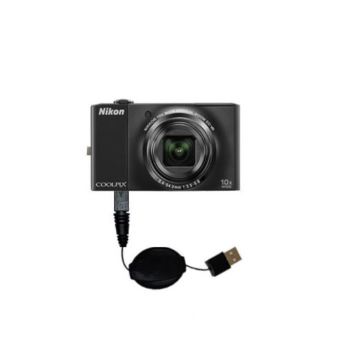 Retractable USB Power Port Ready charger cable designed for the Nikon Coolpix S8000 and uses TipExchange