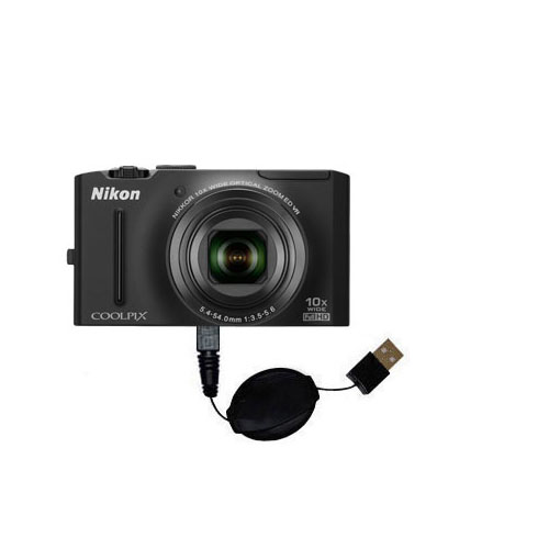 Retractable USB Power Port Ready charger cable designed for the Nikon Coolpix S8100 and uses TipExchange