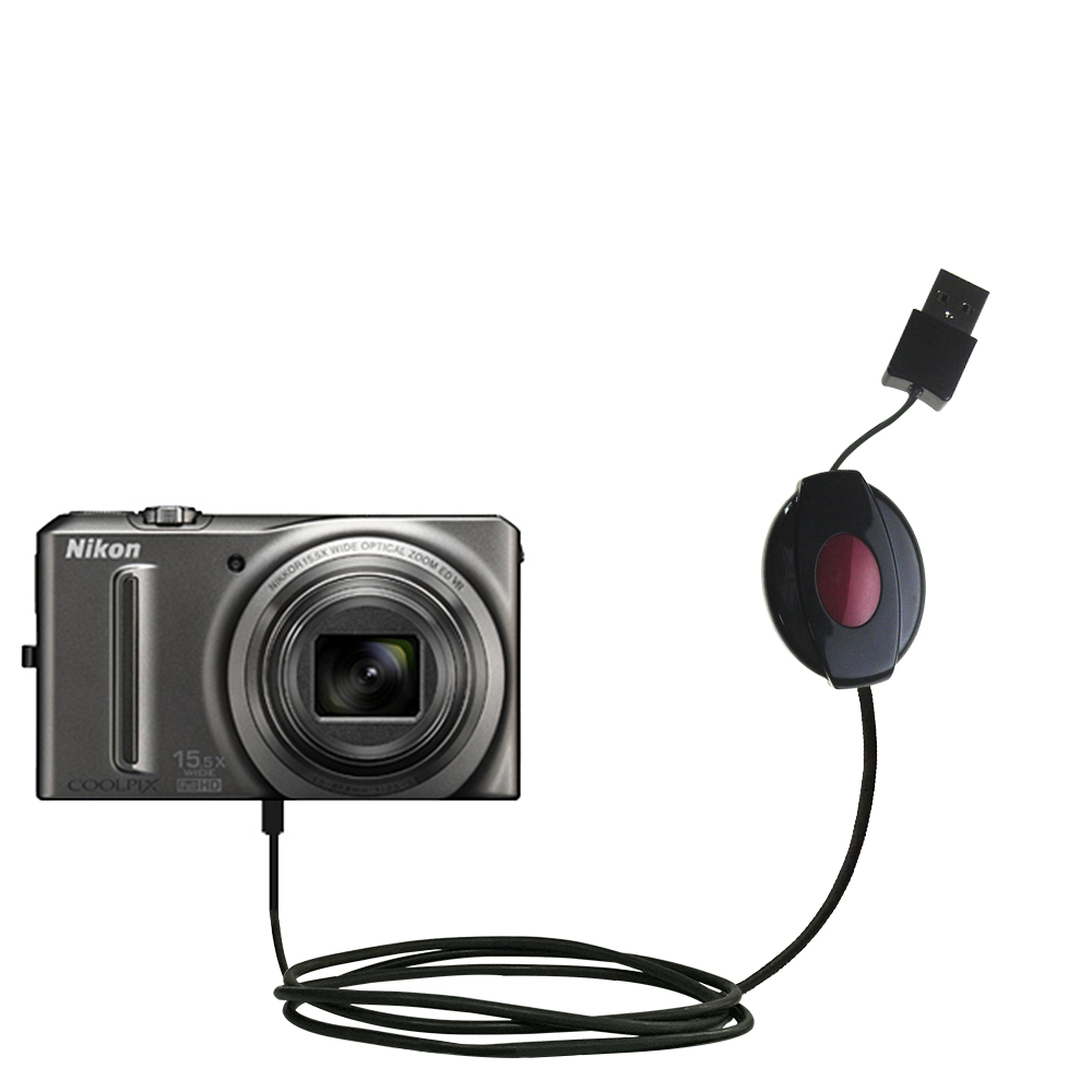 Retractable USB Power Port Ready charger cable designed for the Nikon Coolpix S9050 and uses TipExchange