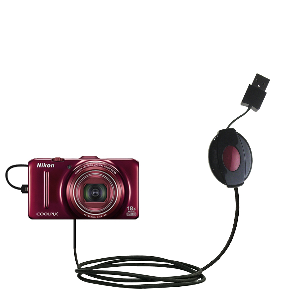 Retractable USB Power Port Ready charger cable designed for the Nikon Coolpix S9200 / S9300 and uses TipExchange