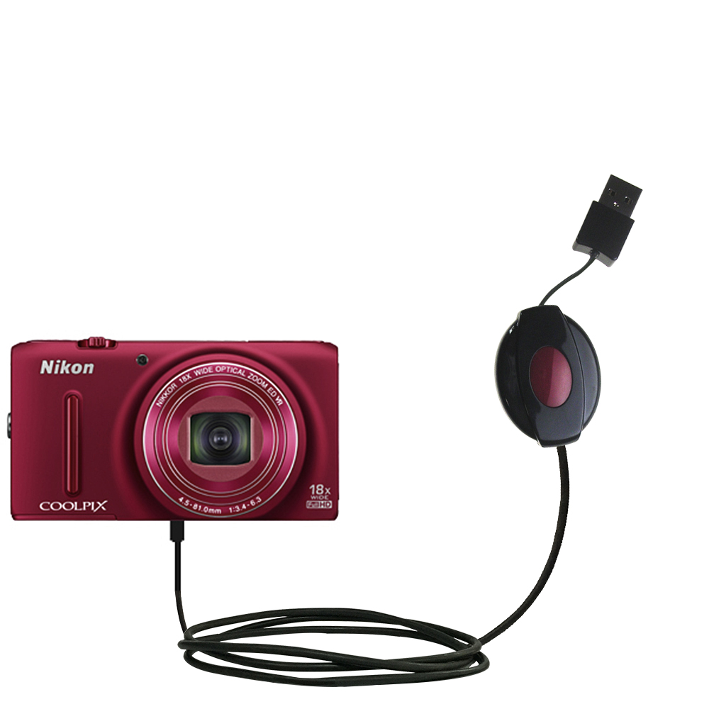 Retractable USB Power Port Ready charger cable designed for the Nikon Coolpix S9400 and uses TipExchange