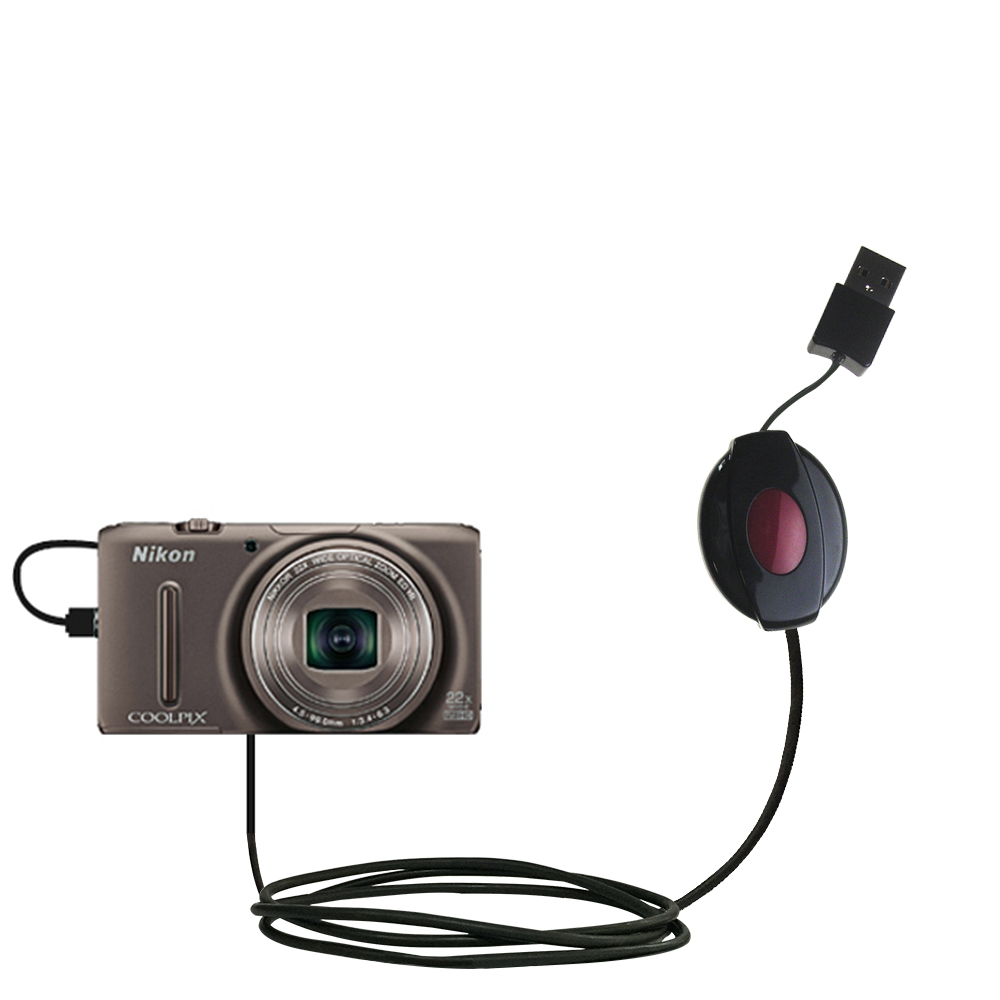 Retractable USB Power Port Ready charger cable designed for the Nikon Coolpix S9500 and uses TipExchange