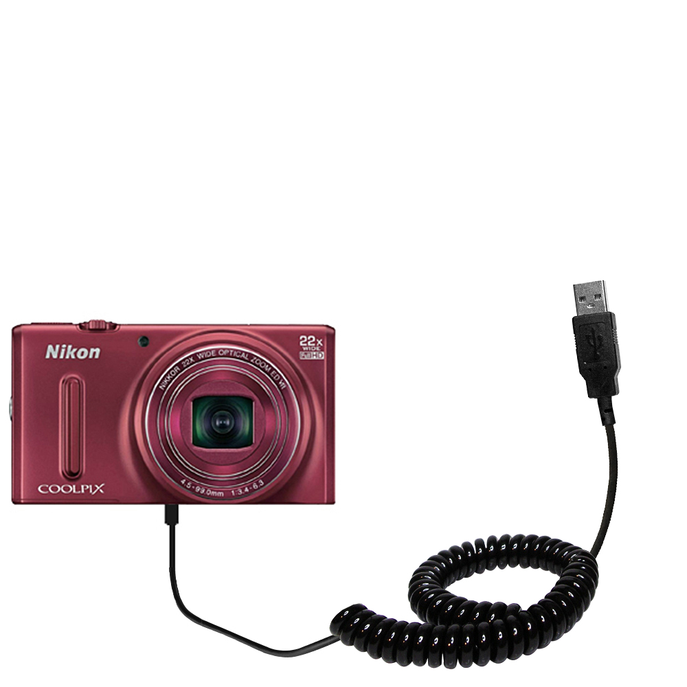 Coiled USB Cable compatible with the Nikon Coolpix S9600