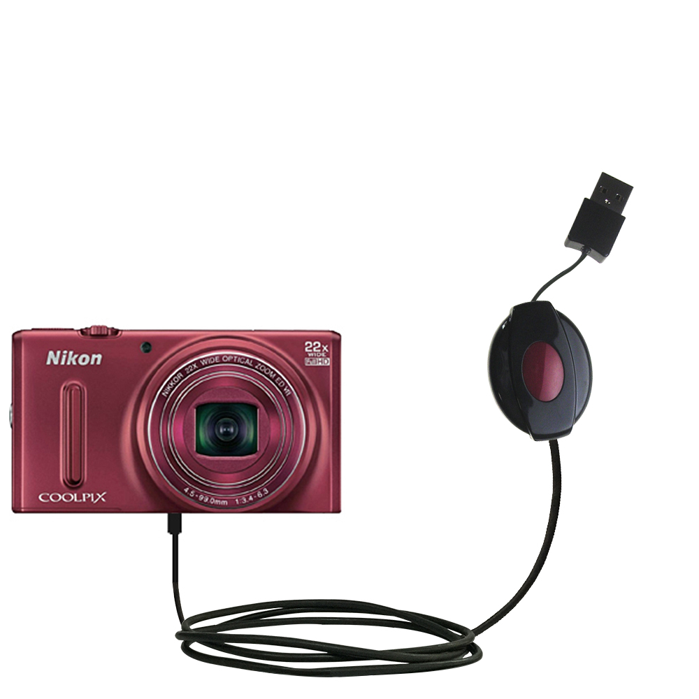 Retractable USB Power Port Ready charger cable designed for the Nikon Coolpix S9600 and uses TipExchange
