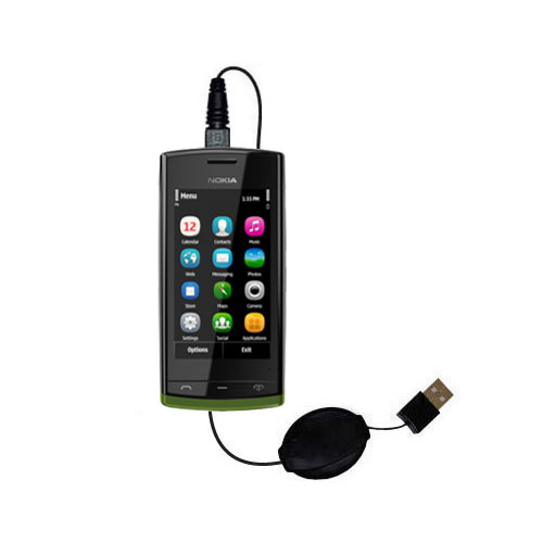 Retractable USB Power Port Ready charger cable designed for the Nokia 500 and uses TipExchange