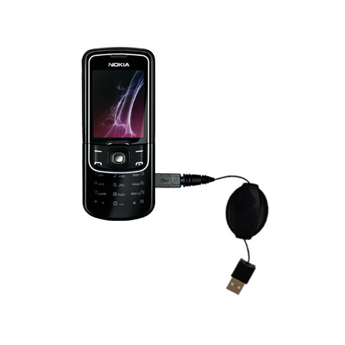 Retractable USB Power Port Ready charger cable designed for the Nokia 8600 Luna and uses TipExchange