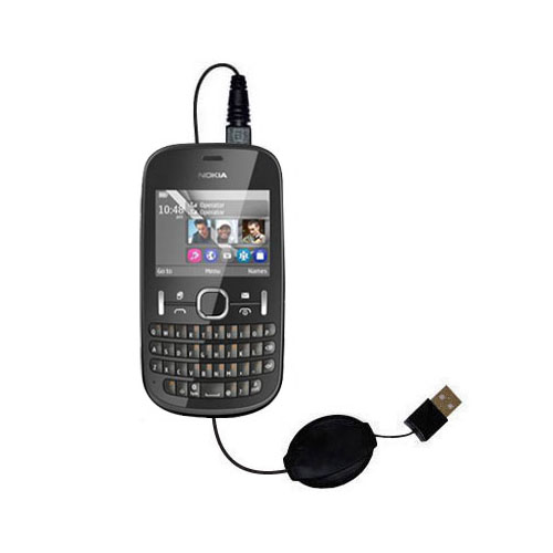 Retractable USB Power Port Ready charger cable designed for the Nokia Asha 201 and uses TipExchange