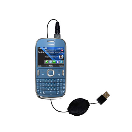 Retractable USB Power Port Ready charger cable designed for the Nokia Asha 302 and uses TipExchange
