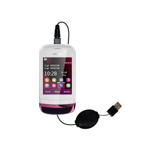 USB Power Port Ready retractable USB charge USB cable wired specifically for the Nokia C2-O3 and uses TipExchange