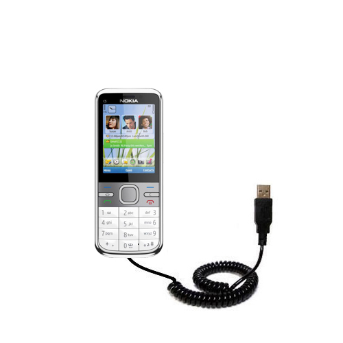 Coiled USB Cable compatible with the Nokia C5 5MP