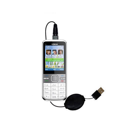 Retractable USB Power Port Ready charger cable designed for the Nokia C5 5MP and uses TipExchange