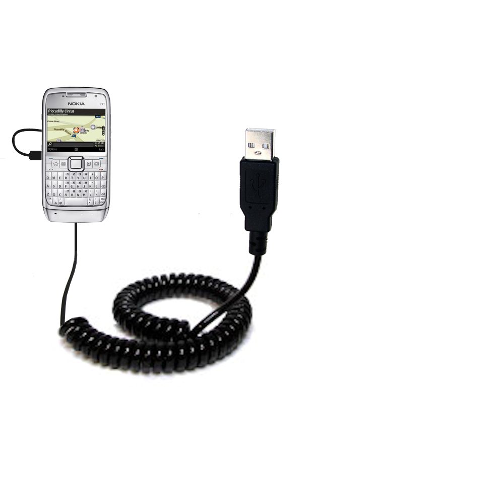 Coiled USB Cable compatible with the Nokia E71 E71x E75