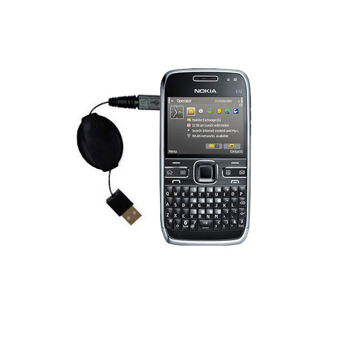 Retractable USB Power Port Ready charger cable designed for the Nokia E72 and uses TipExchange