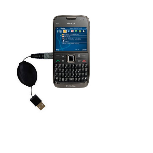 Retractable USB Power Port Ready charger cable designed for the Nokia E73 and uses TipExchange
