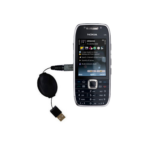 Retractable USB Power Port Ready charger cable designed for the Nokia E75 and uses TipExchange