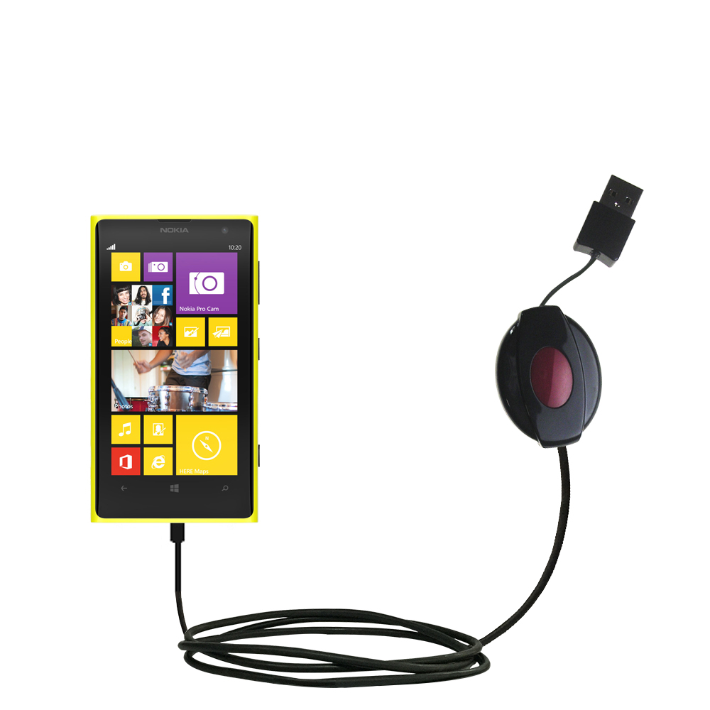 Retractable USB Power Port Ready charger cable designed for the Nokia Lumia 1020 and uses TipExchange