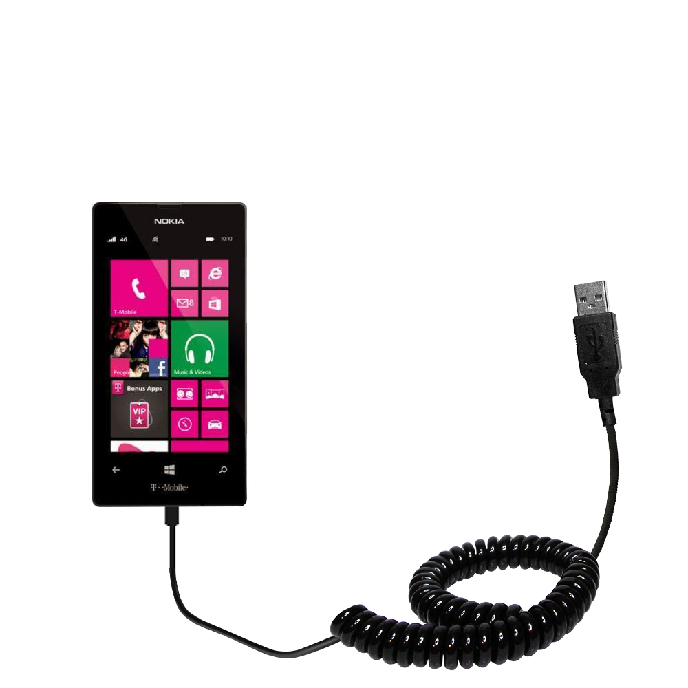 Coiled USB Cable compatible with the Nokia Lumia 521