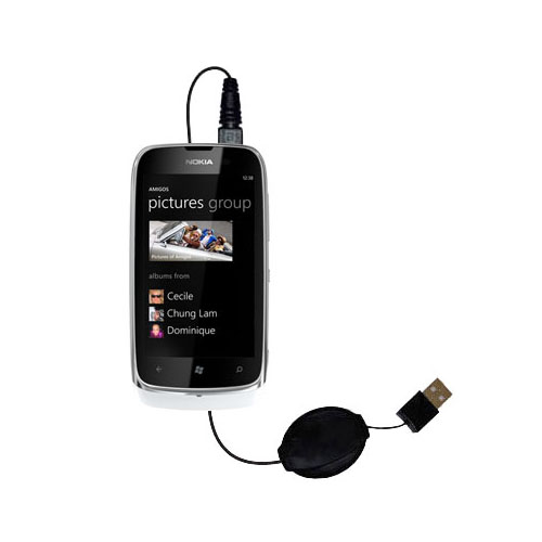 Retractable USB Power Port Ready charger cable designed for the Nokia Lumia 610 and uses TipExchange