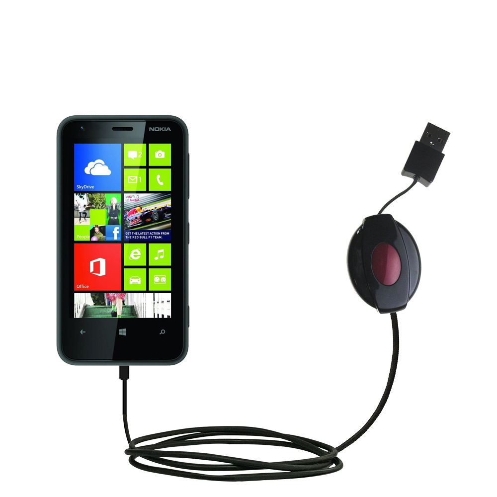 Retractable USB Power Port Ready charger cable designed for the Nokia Lumia 620 and uses TipExchange