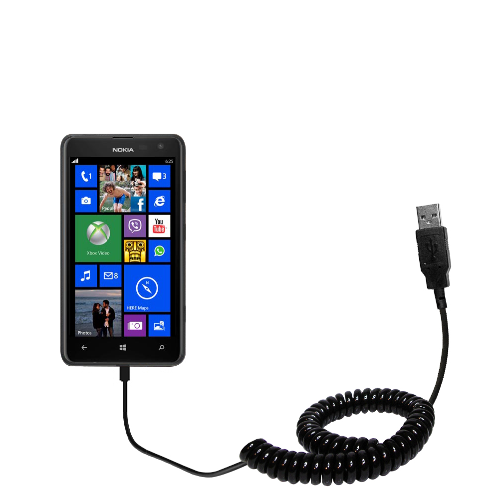 Coiled USB Cable compatible with the Nokia Lumia 625