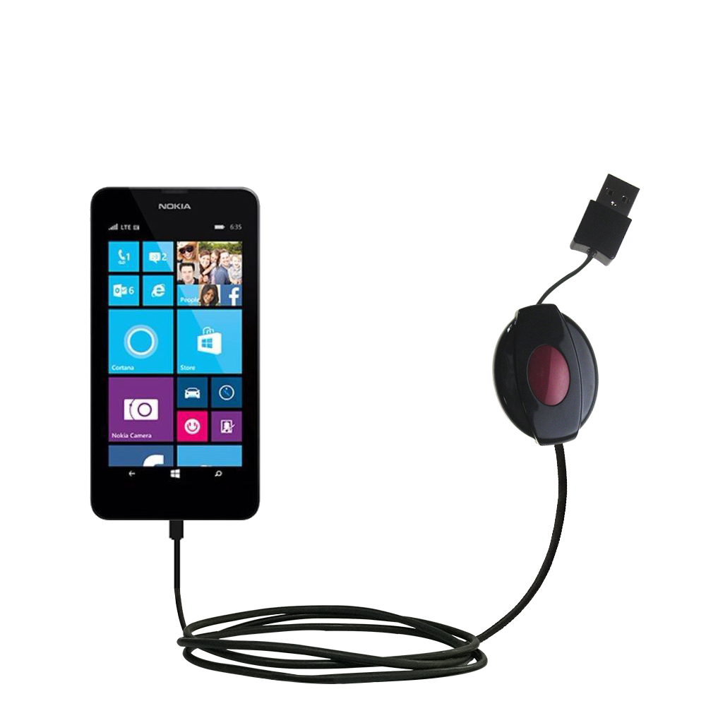 Retractable USB Power Port Ready charger cable designed for the Nokia Lumia 635 and uses TipExchange