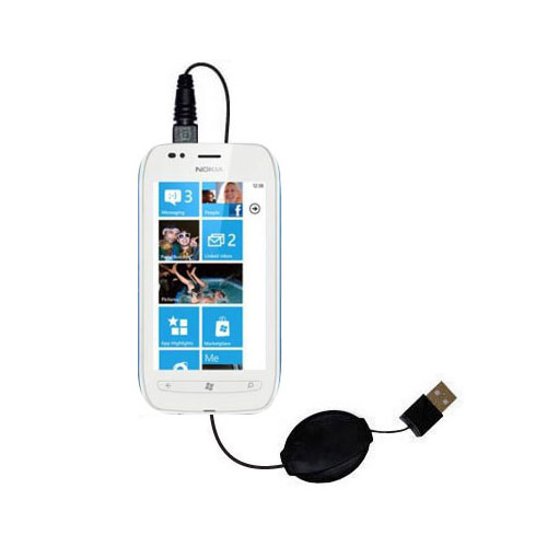 Retractable USB Power Port Ready charger cable designed for the Nokia Lumia 710 and uses TipExchange