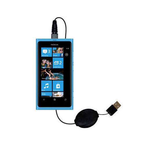 Retractable USB Power Port Ready charger cable designed for the Nokia Lumia 800 and uses TipExchange