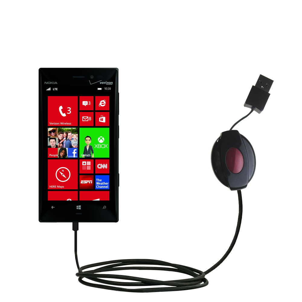 Retractable USB Power Port Ready charger cable designed for the Nokia Lumia 928 and uses TipExchange