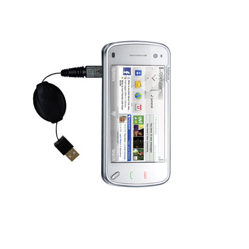 Retractable USB Power Port Ready charger cable designed for the Nokia N97 Mini and uses TipExchange