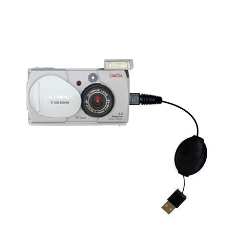 Retractable USB Power Port Ready charger cable designed for the Olympus C-2 C-220 C-520 Zoom and uses TipExchange