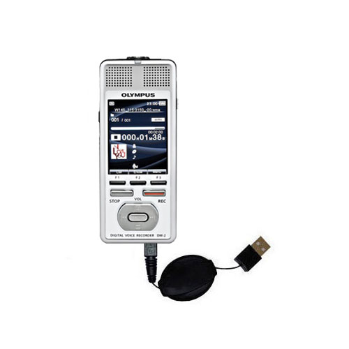 Retractable USB Power Port Ready charger cable designed for the Olympus DM-2 and uses TipExchange