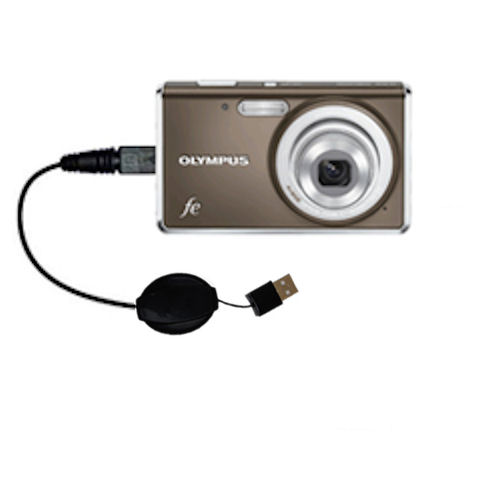 Retractable USB Power Port Ready charger cable designed for the Olympus FE-4030 Digital Camera and uses TipExchange