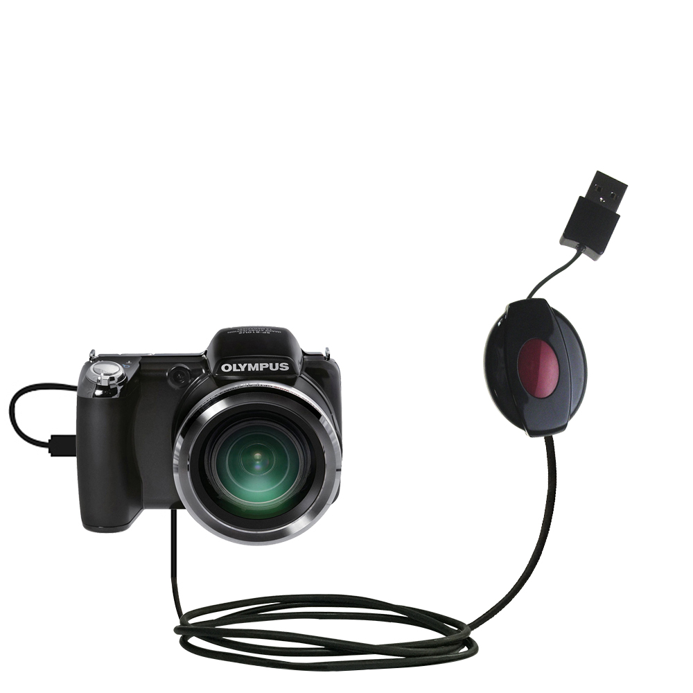 Retractable USB Power Port Ready charger cable designed for the Olympus SP-810 UZ and uses TipExchange