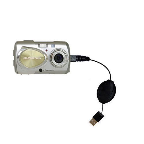 Retractable USB Power Port Ready charger cable designed for the Olympus Stylus 400 Digital and uses TipExchange