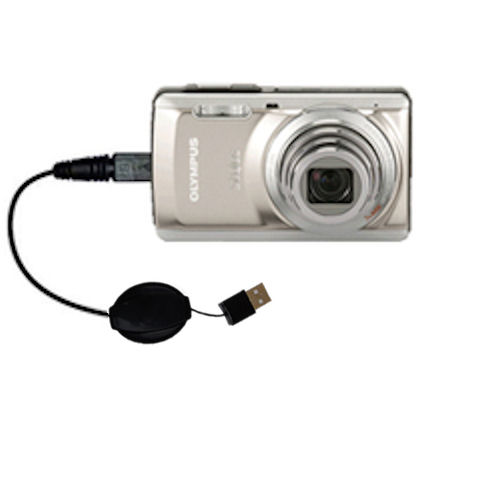 Retractable USB Power Port Ready charger cable designed for the Olympus Stylus-7040 Digital Camera and uses TipExchange