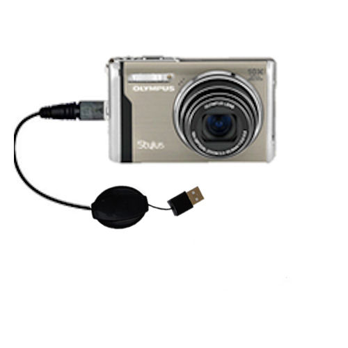 Retractable USB Power Port Ready charger cable designed for the Olympus Stylus-9010 Digital Camera and uses TipExchange