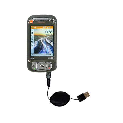 Retractable USB Power Port Ready charger cable designed for the Orange SPV M3100 and uses TipExchange