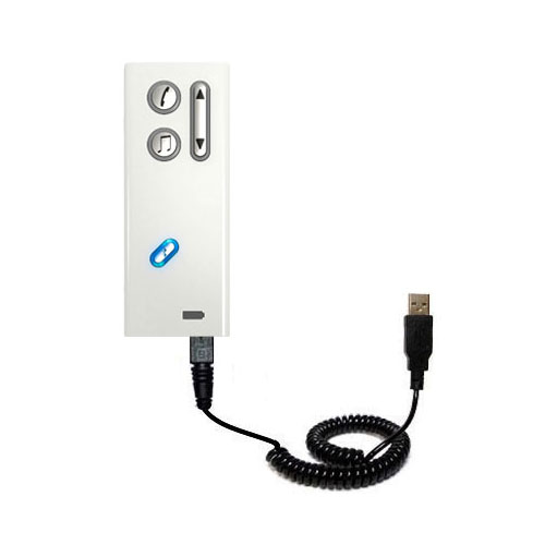 Coiled Power Hot Sync USB Cable suitable for the Oticon Streamer with both data and charge features - Uses Gomadic TipExchange Technology
