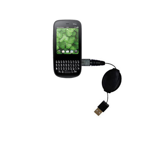 Retractable USB Power Port Ready charger cable designed for the Palm Pixi Plus and uses TipExchange