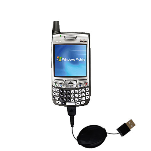 Retractable USB Power Port Ready charger cable designed for the Palm Palm Treo 700wx and uses TipExchange