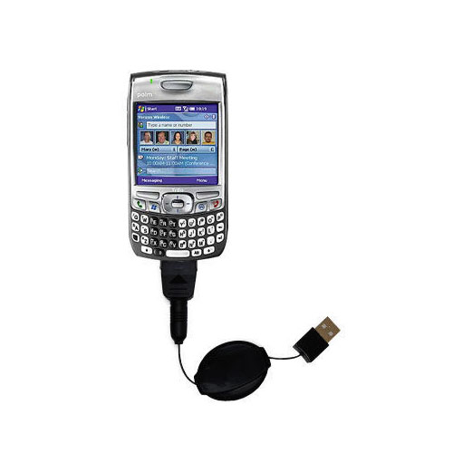 Retractable USB Power Port Ready charger cable designed for the Palm Palm Treo 750v and uses TipExchange