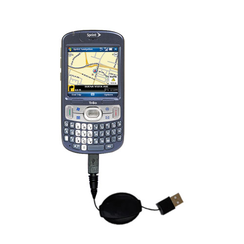 Retractable USB Power Port Ready charger cable designed for the Palm Treo 800w and uses TipExchange