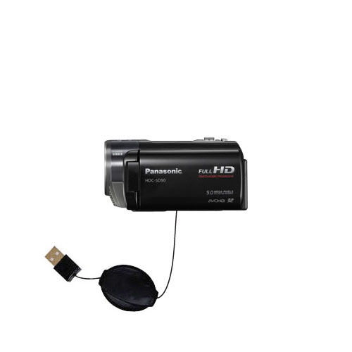 Retractable USB Power Port Ready charger cable designed for the Panasonic HDC-SD90 Camcorder and uses TipExchange