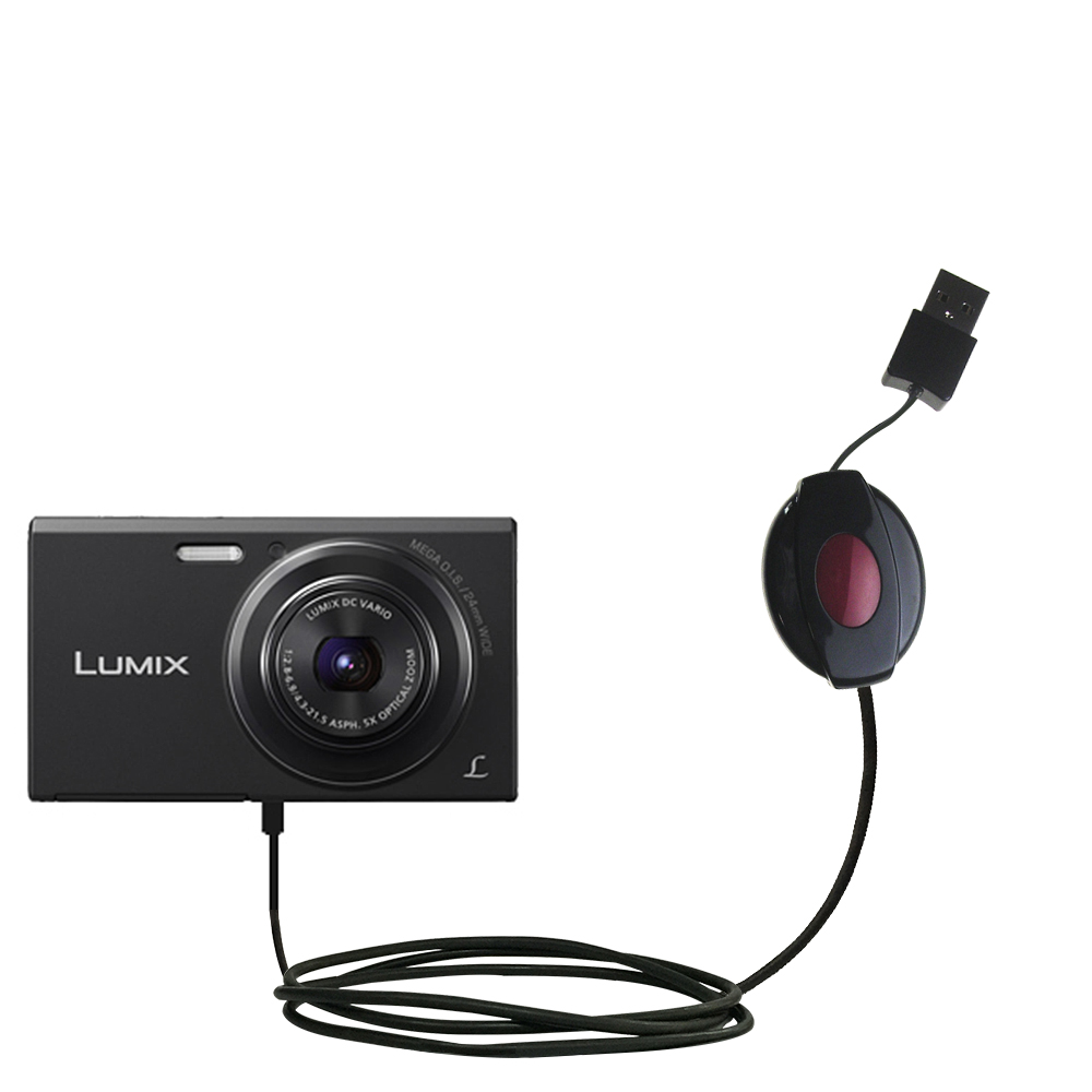 Retractable USB Power Port Ready charger cable designed for the Panasonic Lumix DMC-FH10V and uses TipExchange
